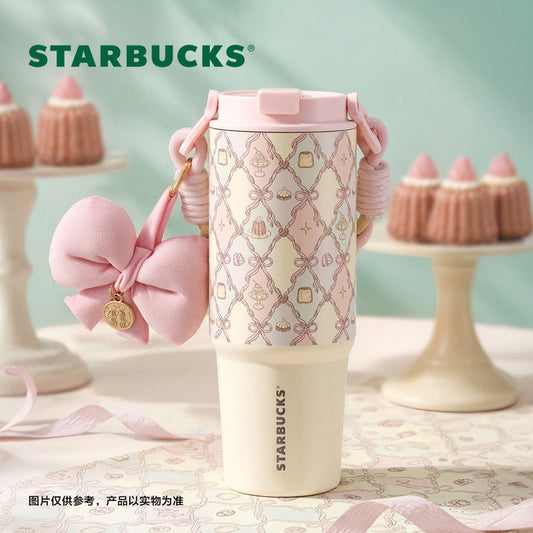 Starbucks China Summer 2026 Dessert Party Series Double Spout Stainless Steel Hand Cup with Hanging Decoration 800ml 28.16oz