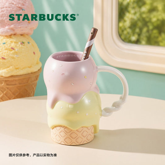 Starbucks China Summer 2026 Dessert Party Series Ice Cream Waffle Mug with Stirrer 355ml 12.49oz