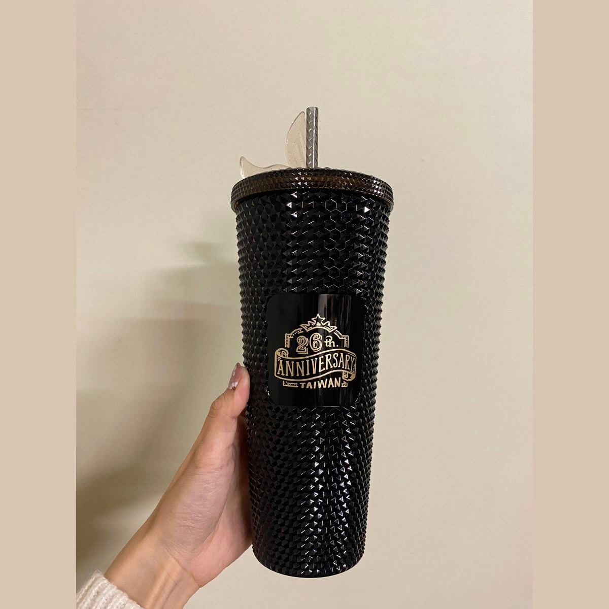 Starbucks Taiwan 2024 26th anniversary black studded straw cup with topper loveinstarbucks loveinstarbucks