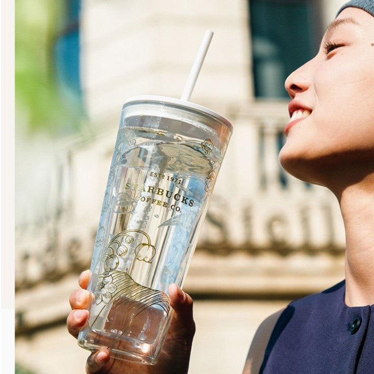 Starbucks tumbler China 2023 Lily of the Valley Online Classic Double Glass Straw cup 20oz Starbucks loveinstarbucks