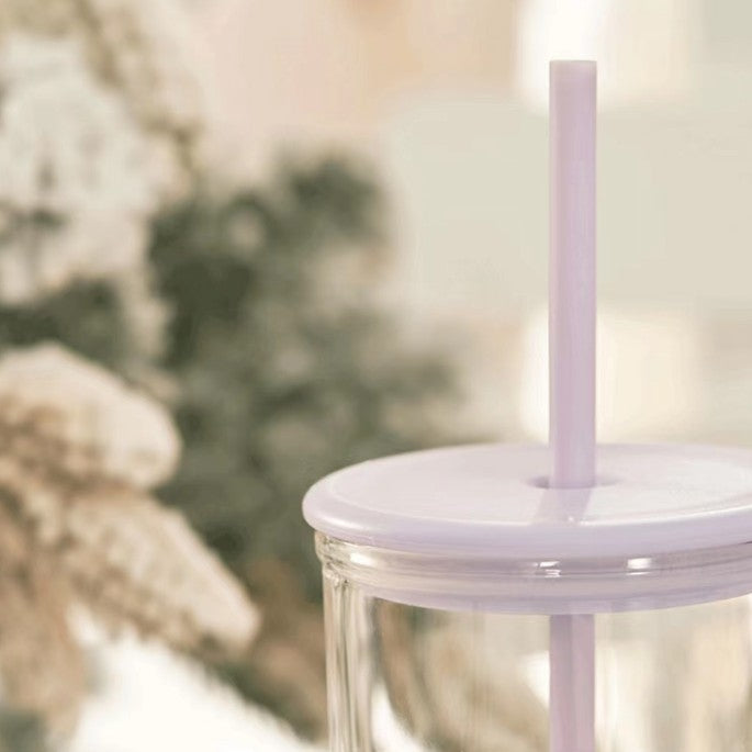 Starbucks China 2023 Christmas cute pet series purple or pink triangular triangle glass straw cold cup 16oz pink glass have cat paw topper Starbucks loveinstarbucks