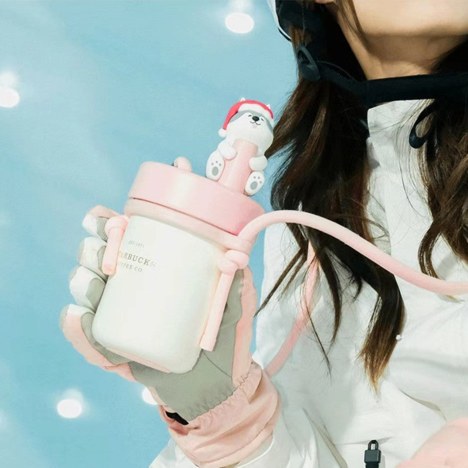 Starbucks China 2023 Christmas cute pet series stainless steel straw cup 490ml Starbucks loveinstarbucks