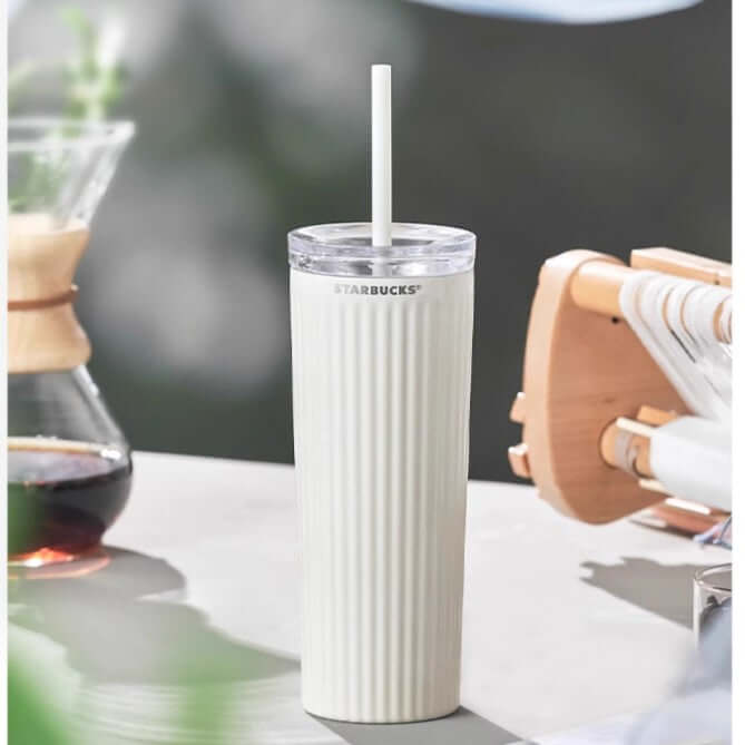 Starbucks China 2024 white stripe straw Stainless steel cup 473ml Starbucks loveinstarbucks