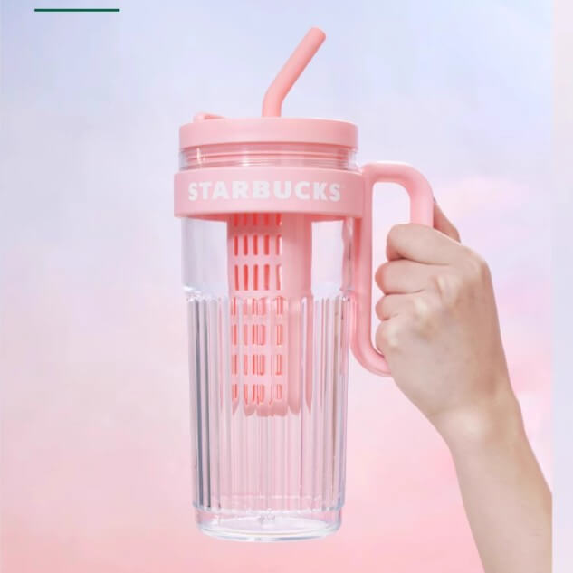 Starbucks China 2024 Classic pink series plastic straw cup with handle 1000ml Starbucks loveinstarbucks