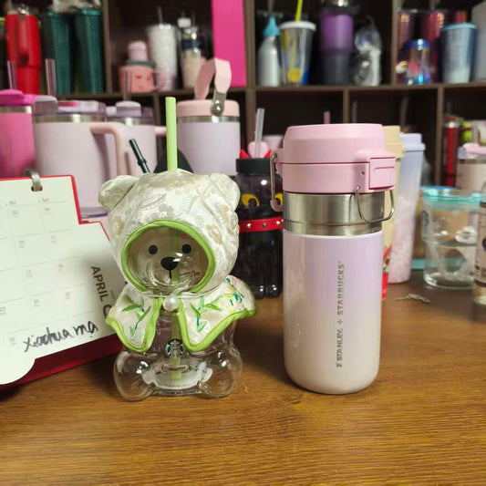 2pcs -  Starbucks China Bearista BEAR glass and JP Stanley Stainless steel cup