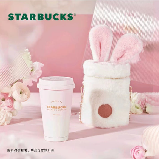 Starbucks China 2023 Spring Cute Rabbit Pink stainless steel insulation cup with bag 13oz Starbucks loveinstarbucks