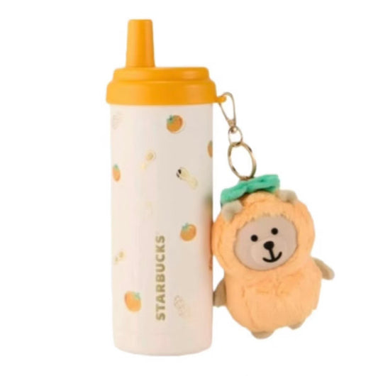 Starbucks China 2026 Year of the Horse series Persimmon Style Stainless Steel Straw Cup with Bear Pendant 570ml 20.06oz