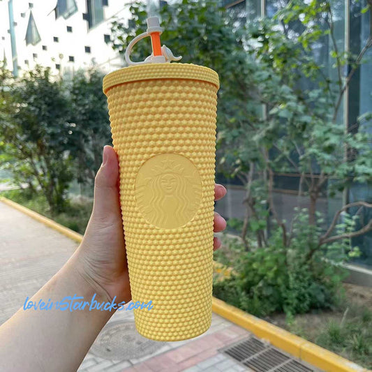 on sale Starbucks Taiwan/China 2023 Tumblers yellow cold water studded straw cup with elephant top-per Starbucks loveinstarbucks