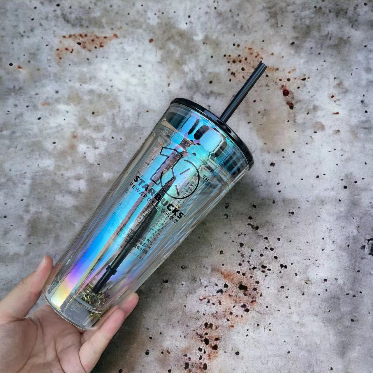 Starbucks 10th anniversary Black Gold Glitter double-layer Classic Glass Straw 20oz cup Starbucks loveinstarbucks