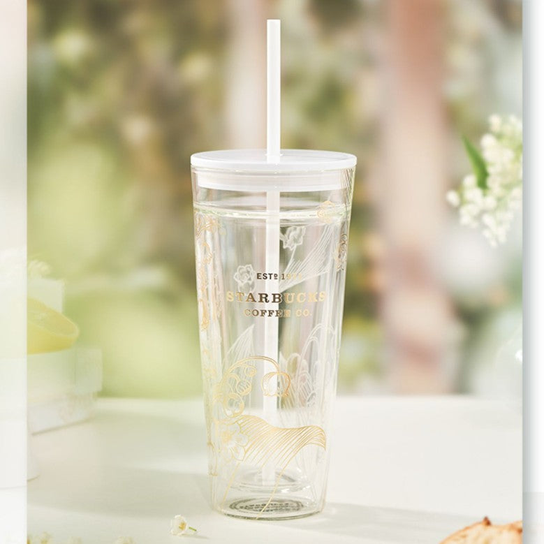 Starbucks tumbler China 2023 Lily of the Valley Online Classic Double Glass Straw cup 20oz Starbucks loveinstarbucks