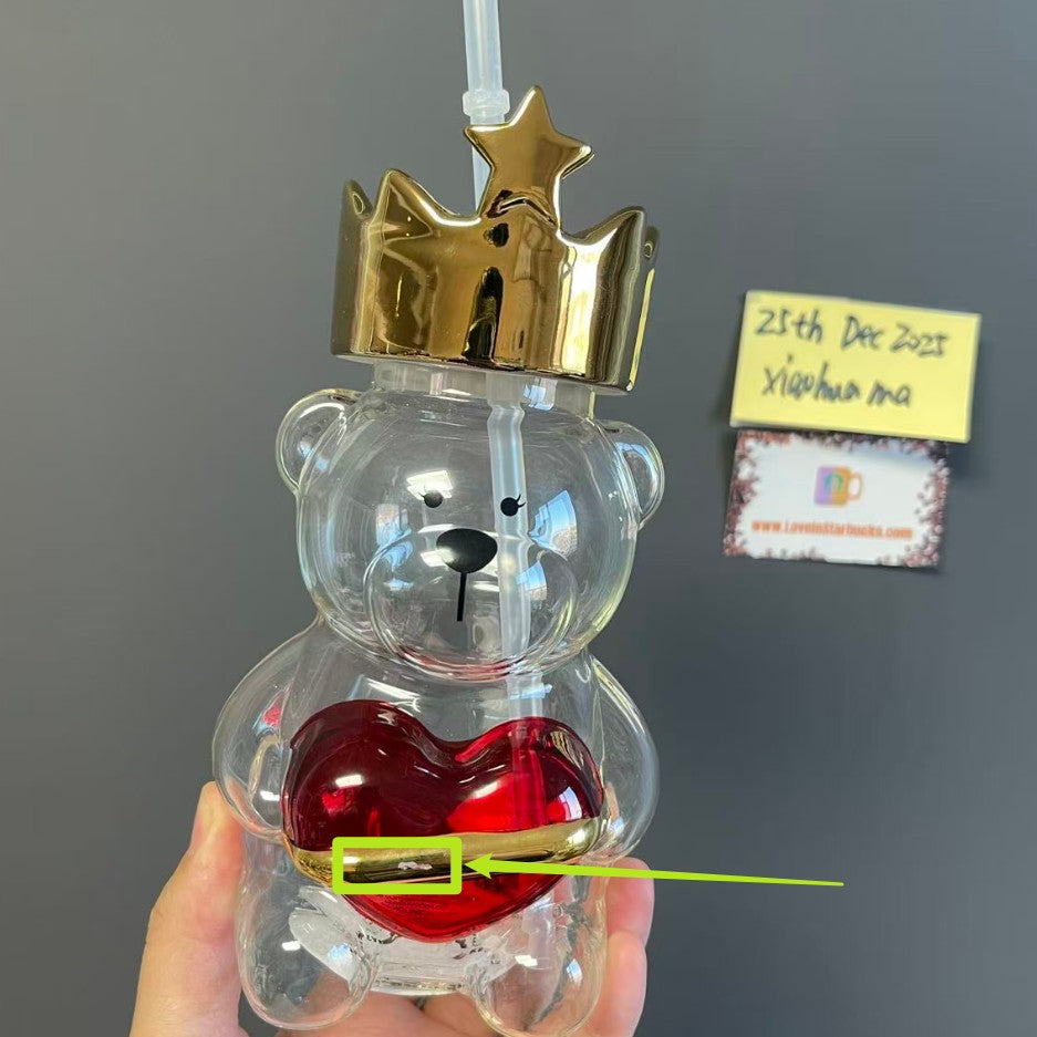 flaw as picture - Starbucks China 2021 Valentine's Day crown Love heart bear glass cup 532ml - read detail