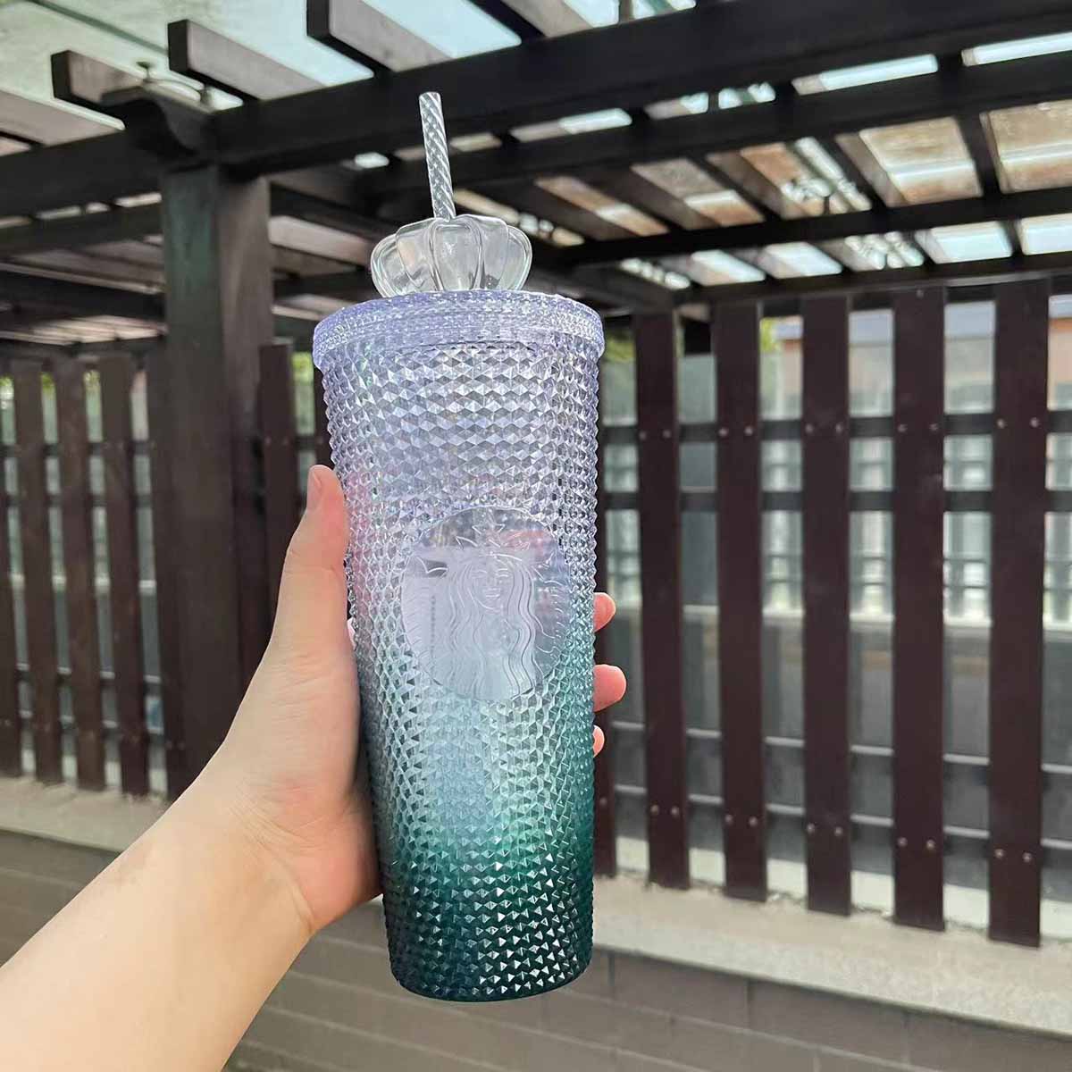 on sale Starbucks tumblers 2023 Taiwan ice green crown cold studded straw cup 24oz Starbucks loveinstarbucks