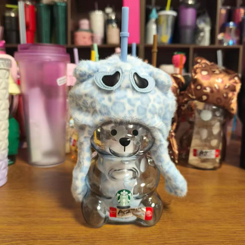 tiny flaw A2  Starbucks China 2026 blue Leopard Print Series Bearista Bear glass with headpiece