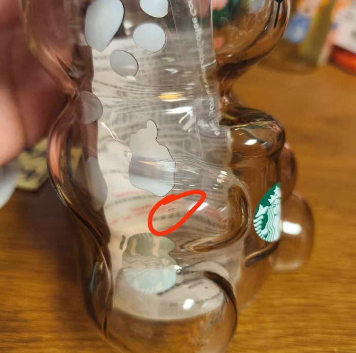 tiny flaw  Starbucks China 2026 Leopard Print Series Bearista Bear glass with headpiece