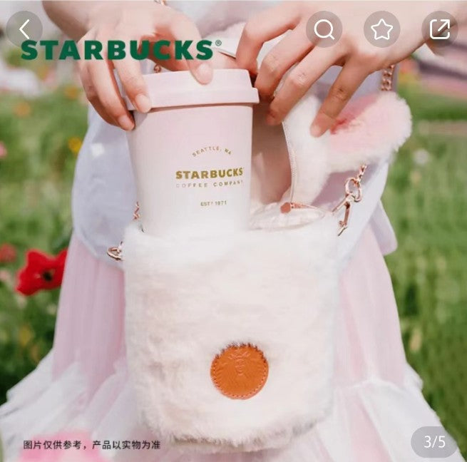 Starbucks China 2023 Spring Cute Rabbit Pink stainless steel insulation cup with bag 13oz Starbucks loveinstarbucks