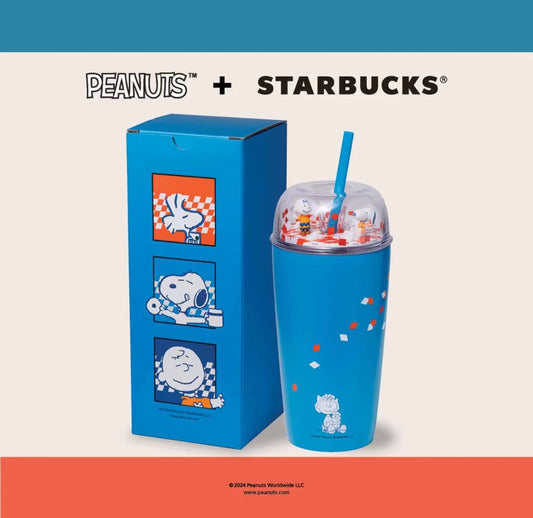 Starbucks X Peanuts co-brand collection Blue stainless steel cup straw cup Starbucks loveinstarbucks