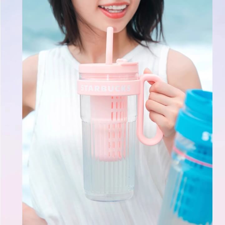Starbucks China 2024 Classic pink series plastic straw cup with handle 1000ml Starbucks loveinstarbucks