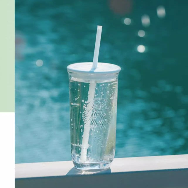 Starbucks China 2023 Natural online series Cloud Blue triangle glass straw cold cup 16oz Starbucks loveinstarbucks
