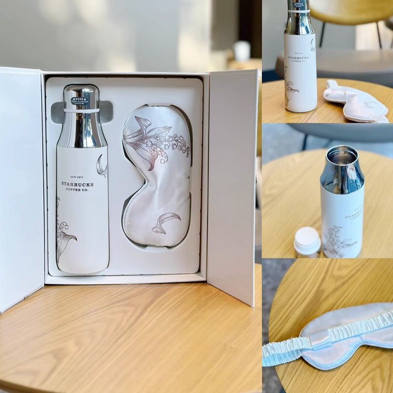 Starbucks China 2023 Lily of the Valley series Stainless steel mug 500ml and eye mask gift box Starbucks loveinstarbucks