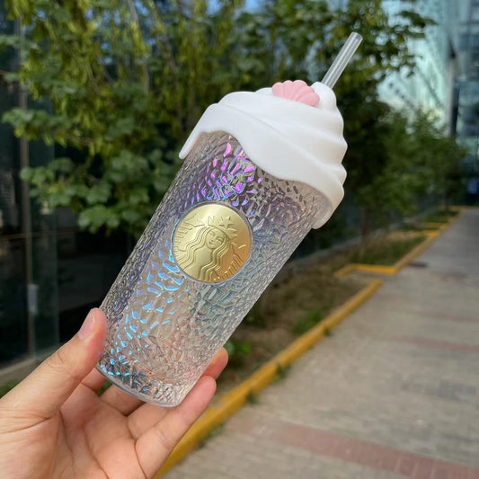 Starbucks 2022 blue carousel ice cream straw glass cup 15.2oz Starbucks loveinstarbucks
