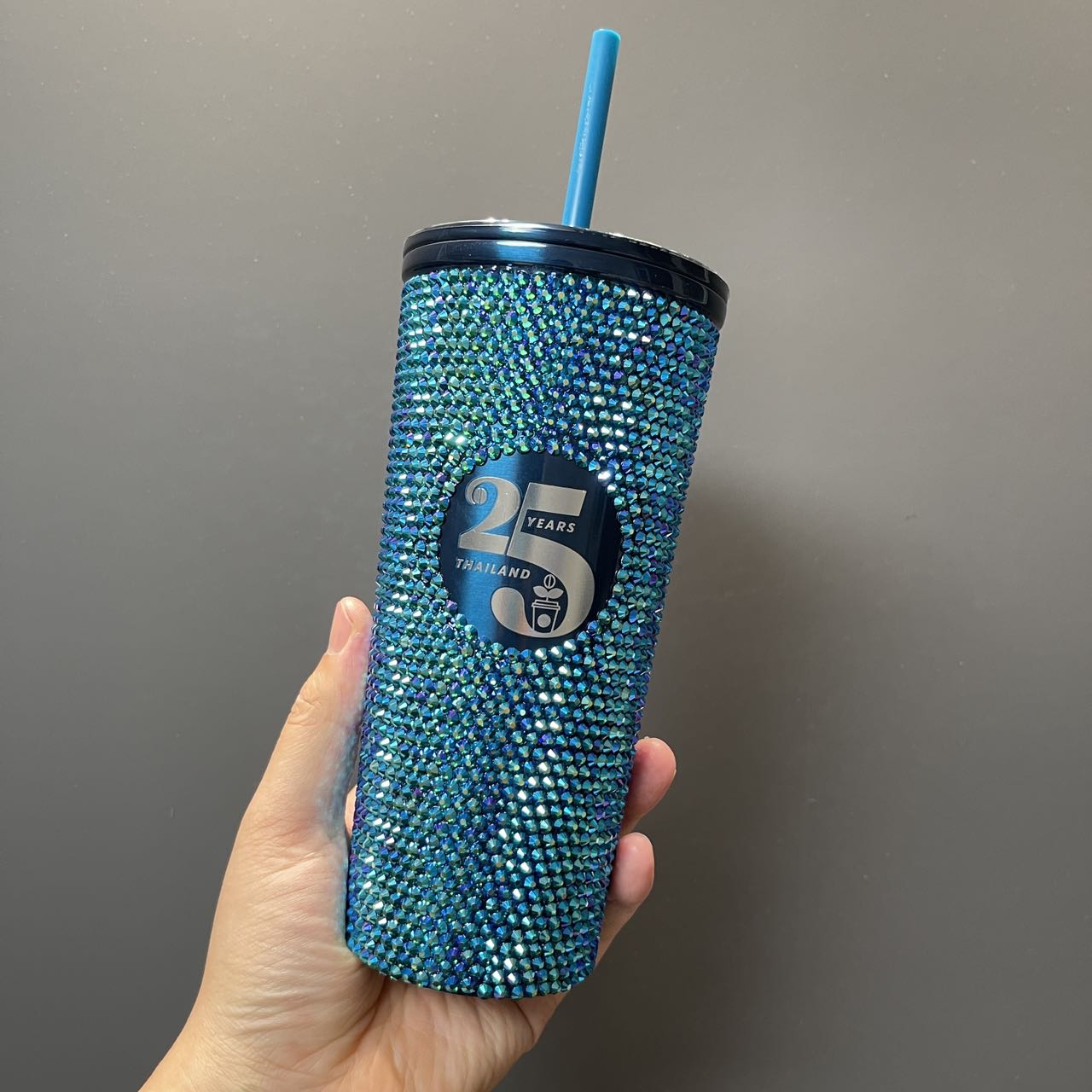 Starbucks Tumblers Thailand blue rhinestones straw cup 25th anniversary Starbucks loveinstarbucks