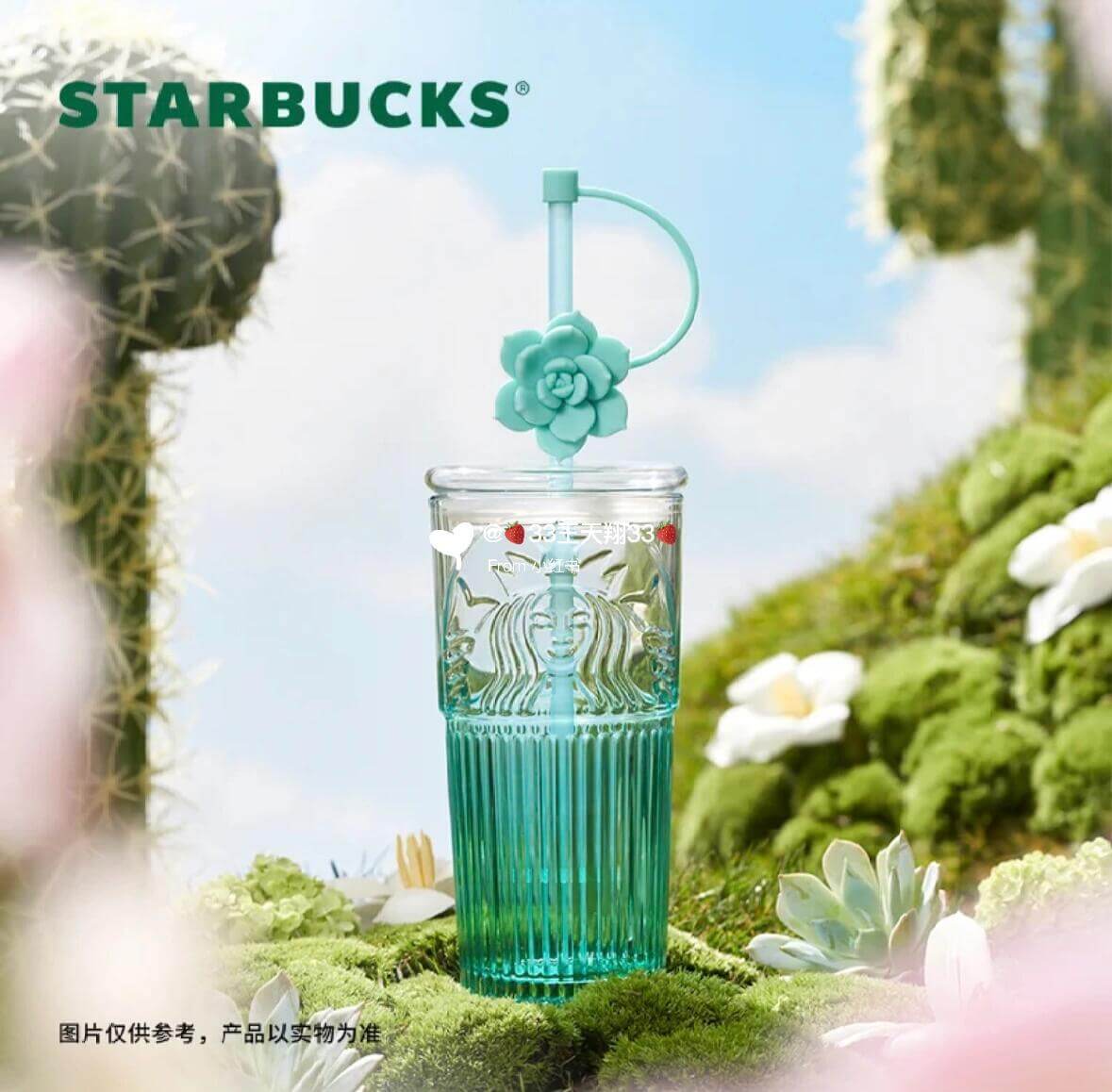 Starbucks China 2024 Succulent series gradient green straw glass 550ml Starbucks loveinstarbucks