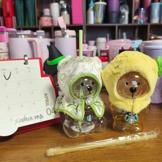 2pcs -  Starbucks China Green X1  and Lemon x1  Bearista BEAR glass (The paint on the nose is peeling.) - please read details before order