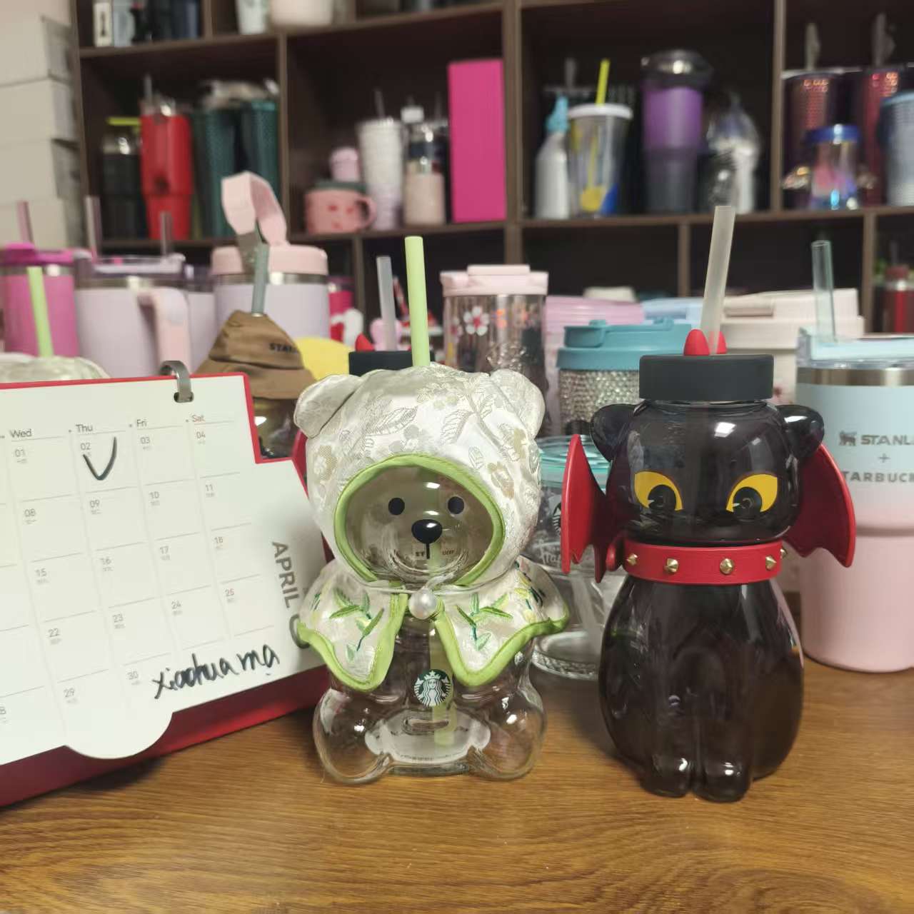 2pcs -  Starbucks China Green glass and  black cat glass - please read details before order