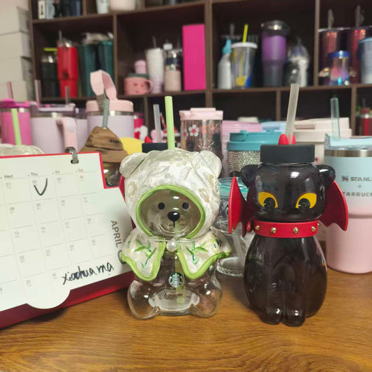 2pcs -  Starbucks China Green glass and  black cat glass - please read details before order