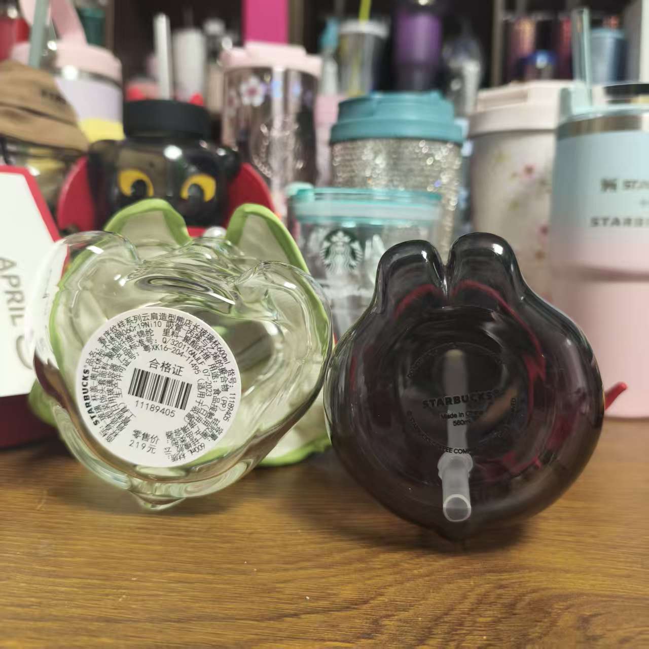 2pcs -  Starbucks China Green glass and  black cat glass - please read details before order