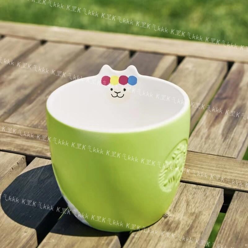 Starbucks China 2024 Alpaca series Green ceramic mug with bearista doll Starbucks loveinstarbucks