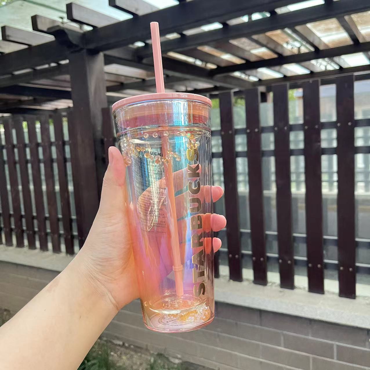 Starbucks pink and gray colorful Classic Glass Straw 20oz cup Starbucks loveinstarbucks