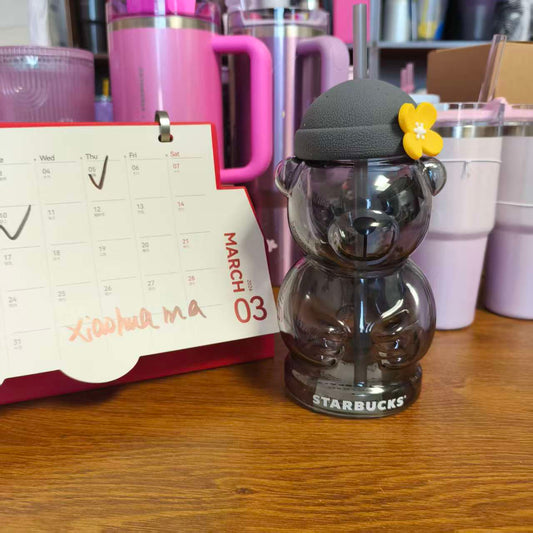 scratches - Starbucks Korea 2024 jeju island bear bearista bear grey black mother of pearl glass 591ml - read details
