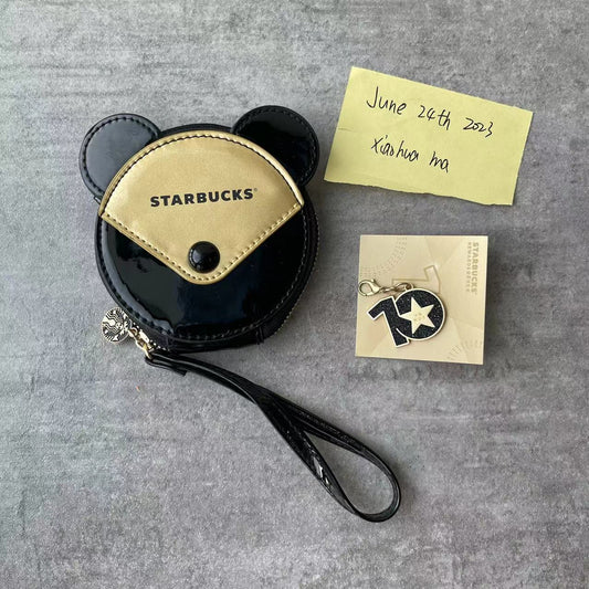 Starbucks China Black Mickey Flaw Coin purse with one 10th anniversary pin Starbucks loveinstarbucks