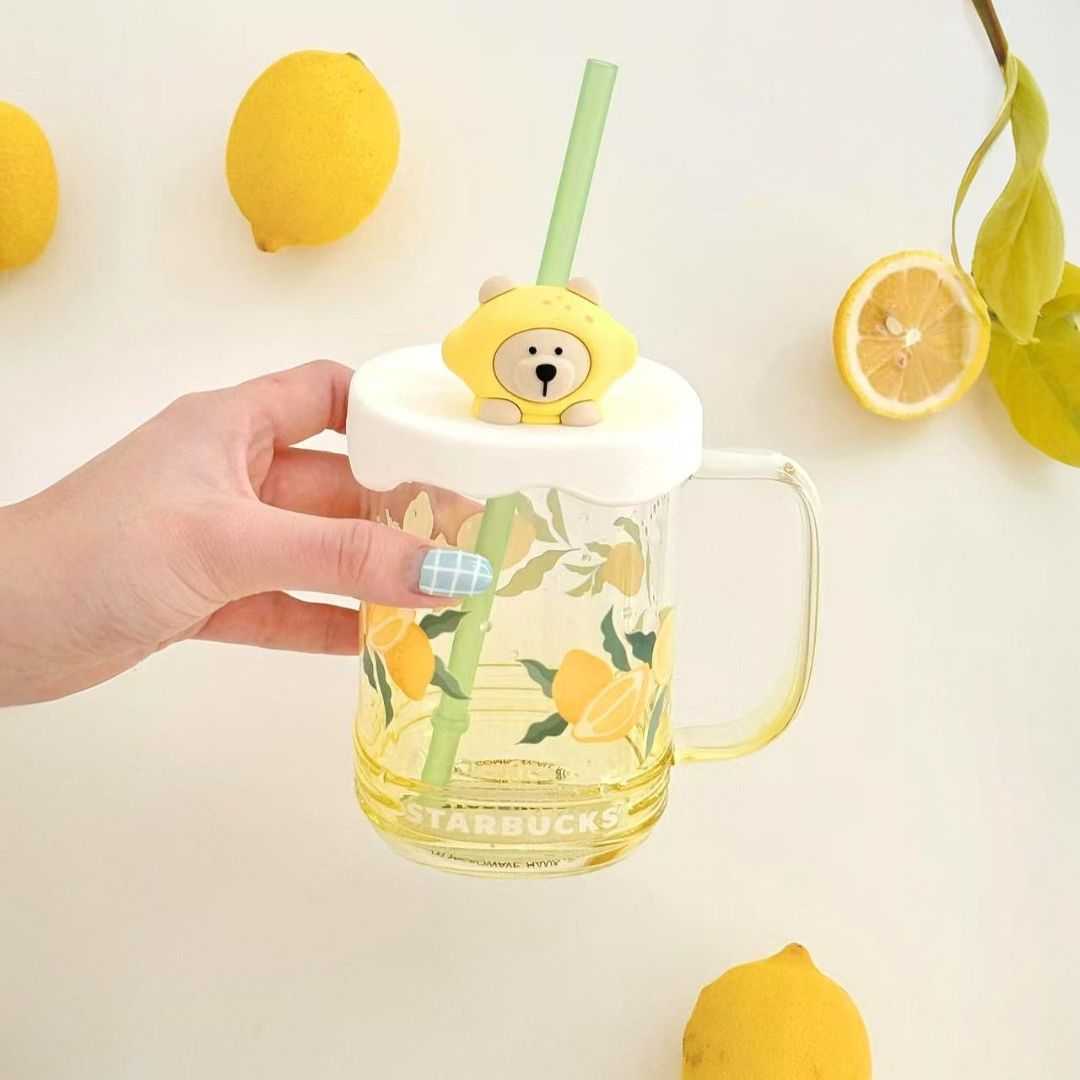Starbucks China 2025 Fruit Romance online series Lemon Bearista straw Glass cup with lid