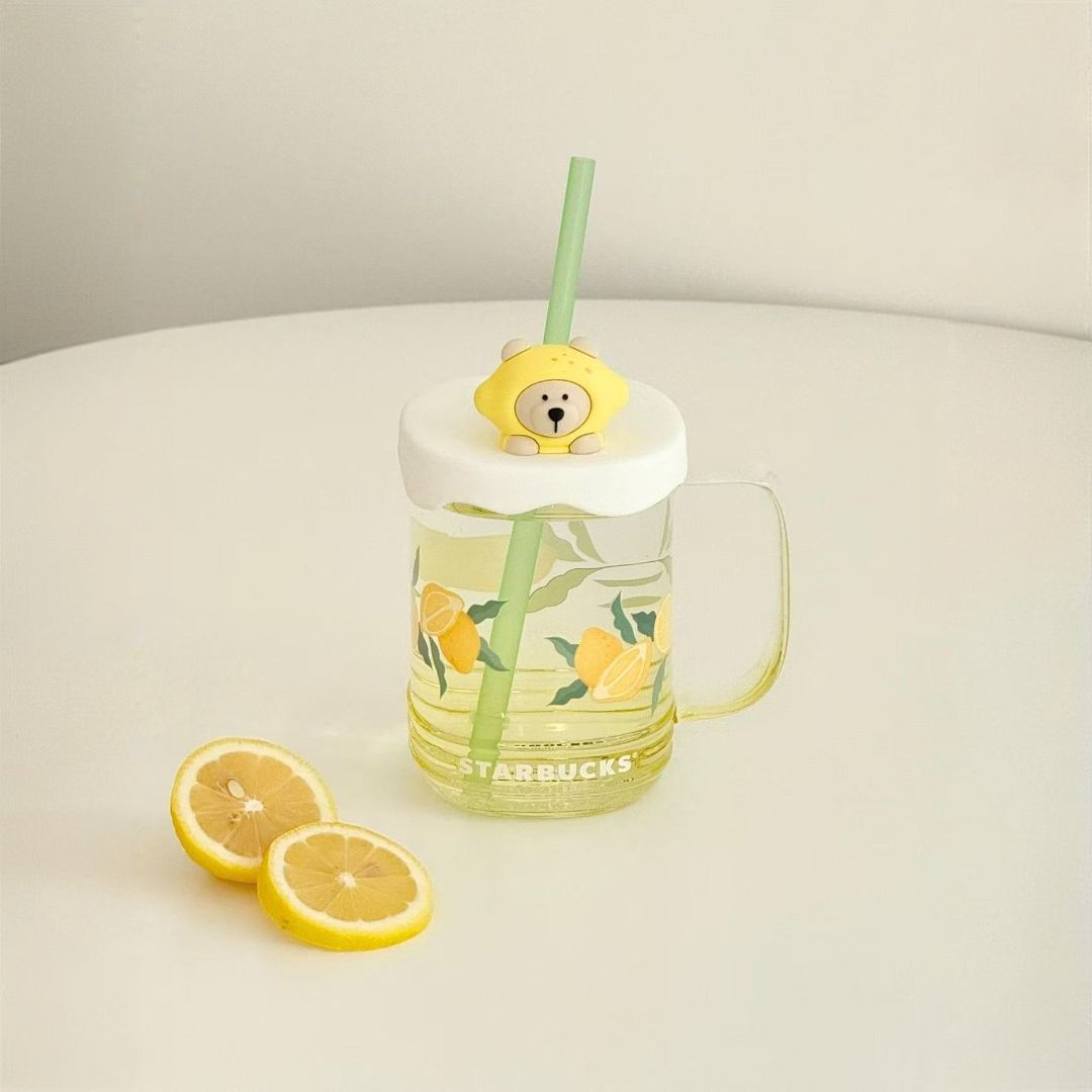Starbucks China 2025 Fruit Romance online series Lemon Bearista straw Glass cup with lid