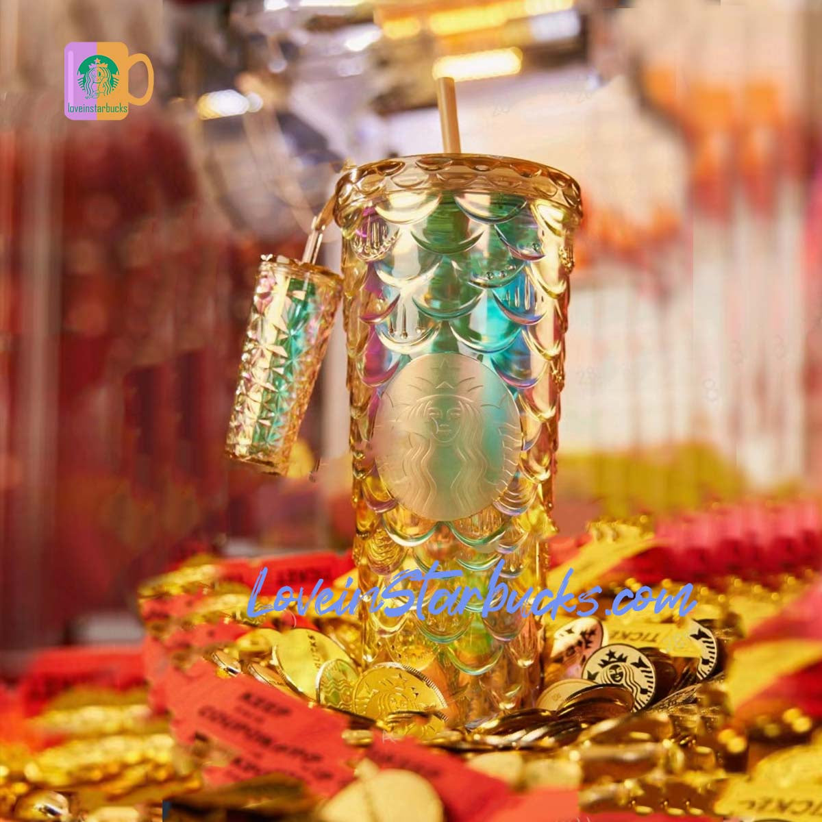 Starbucks China 2024 Dragon new year Gold Scale Venti Straw cup 24oz and ornament loveinstarbucks loveinstarbucks
