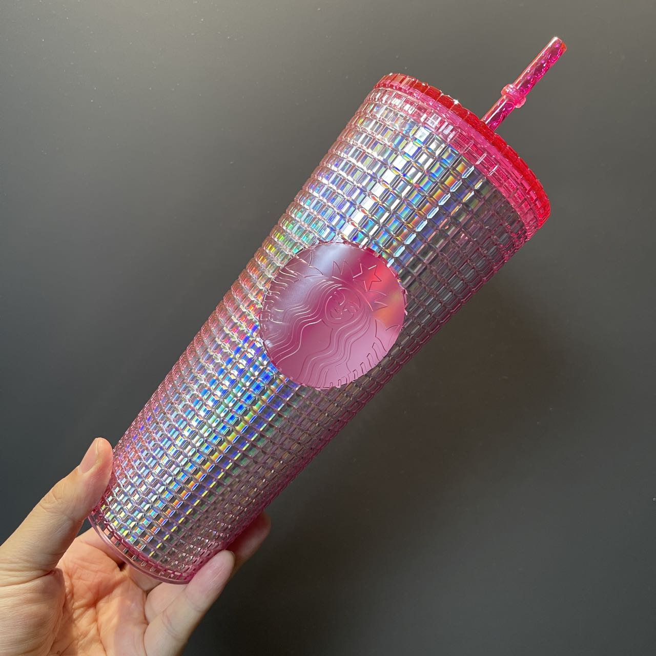 Starbucks Taiwan pink gird cold water straw gird cup 24oz loveinstarbucks loveinstarbucks