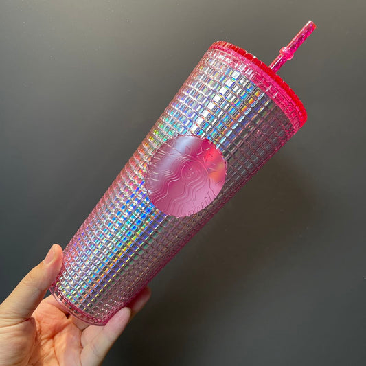 Starbucks Taiwan pink gird cold water straw gird cup 24oz loveinstarbucks loveinstarbucks