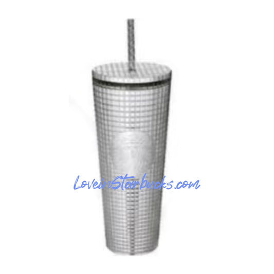 Starbucks Taiwan 2023 Christmas 1st series metallic silver gird straw cold cup 24oz Starbucks loveinstarbucks