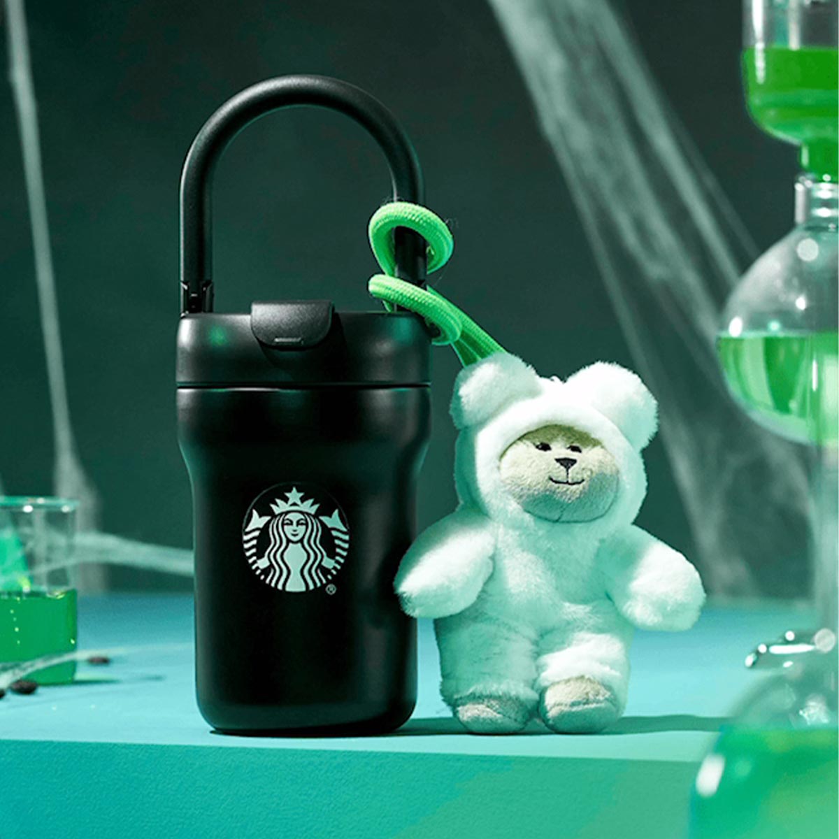 Starbucks China 2024 Halloween Green Ghost online Stainless steel insulated cup 480ml coming with Bearista keychain Starbucks loveinstarbucks