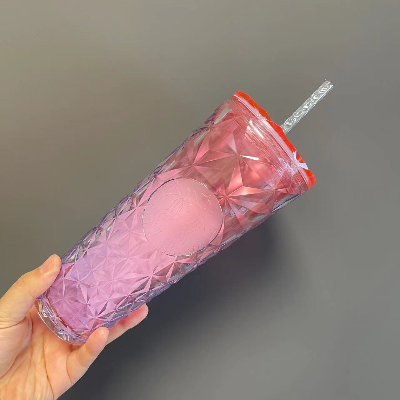 Starbucks China 2023 Christmas cute pet series Red Pink Ombre Diamond straw cold cup 24oz Starbucks loveinstarbucks