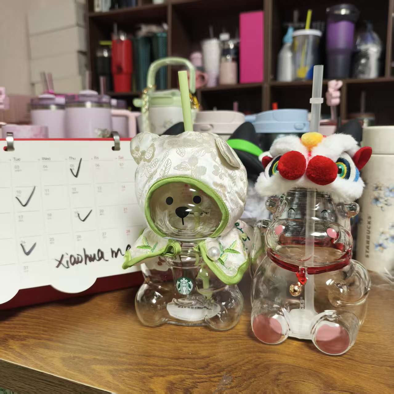 2pcs - Starbucks China Bearista BEAR glass and Cow Lion Dance glass