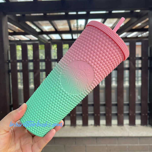 Starbucks Taiwan ombrÃ© matte pink green gradient studded cold tumbler cup 24oz Starbucks loveinstarbucks