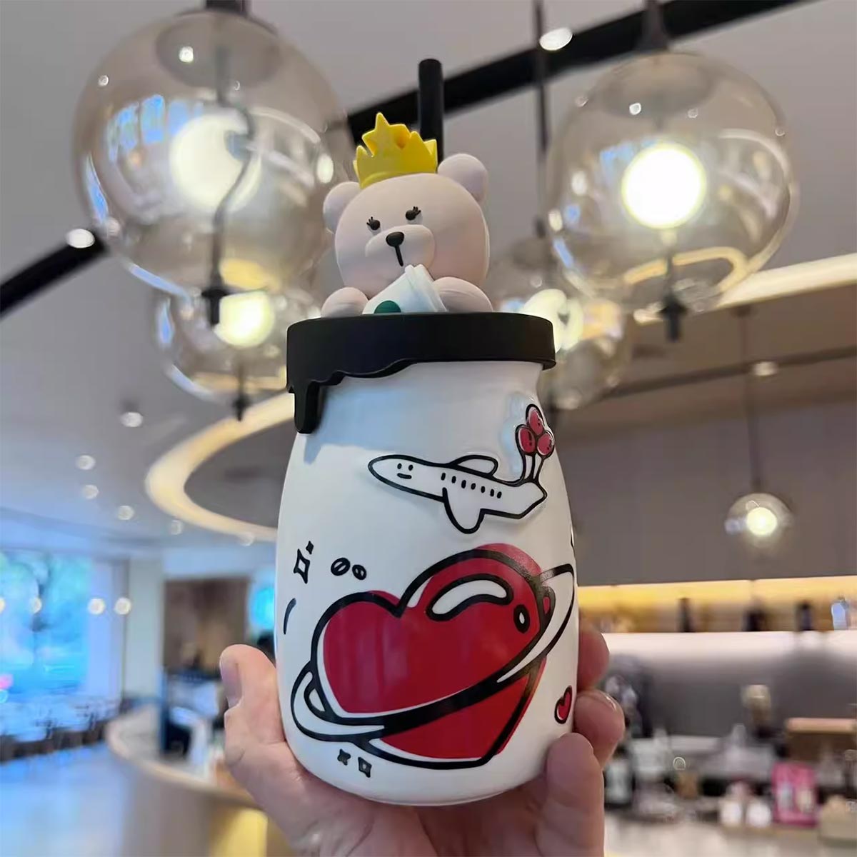 Starbucks China 2021 Valentine's Day Little Bear Love Ceramic Straw Cup 320ml Starbucks loveinstarbucks