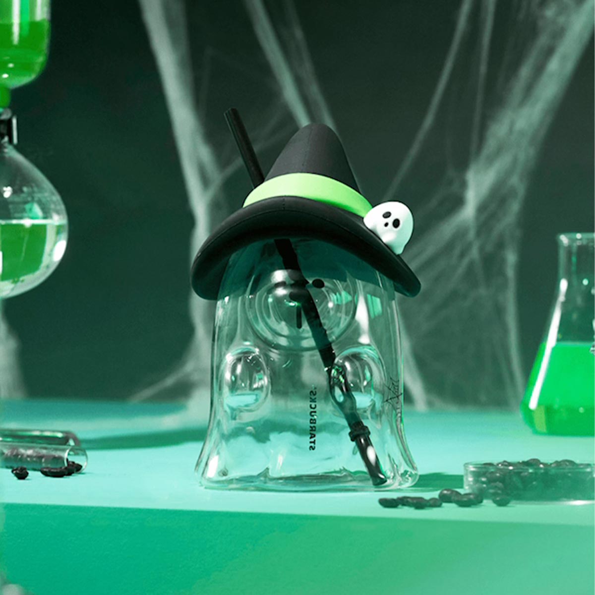 HOT Starbucks China 2024 Halloween Green Ghost online Glass straw cup 835ml Starbucks loveinstarbucks