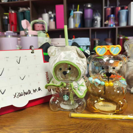 2pcs - Starbucks China Green and Tropical  Bearista BEAR glass - please read details before order