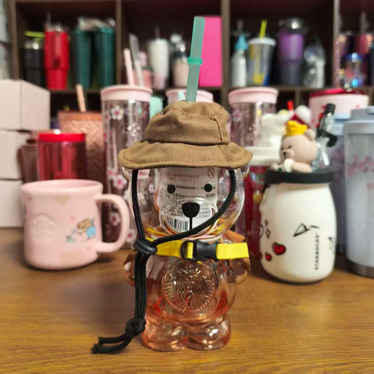 Starbucks China 2021 Camping barista Bear Shaped Glass Cup 420ml - read details