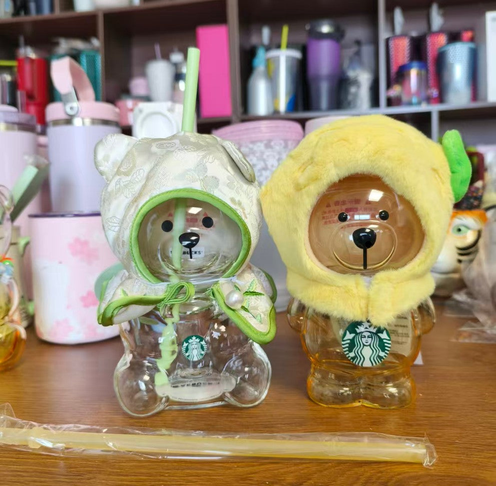 2pcs - Starbucks China Green and lemon Bearista BEAR glass - please read details before order