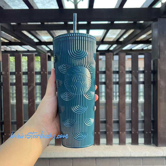 Starbucks Taiwan/Hong Kong 2023 dark blue scale/shell straw cold cup 24oz Starbucks loveinstarbucks